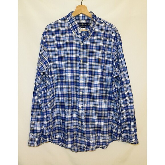 Ralph Lauren Classic Fit Long Sleeve Blue Plaid Button Front Shirt Men's XL‎ - Picture 1 of 11
